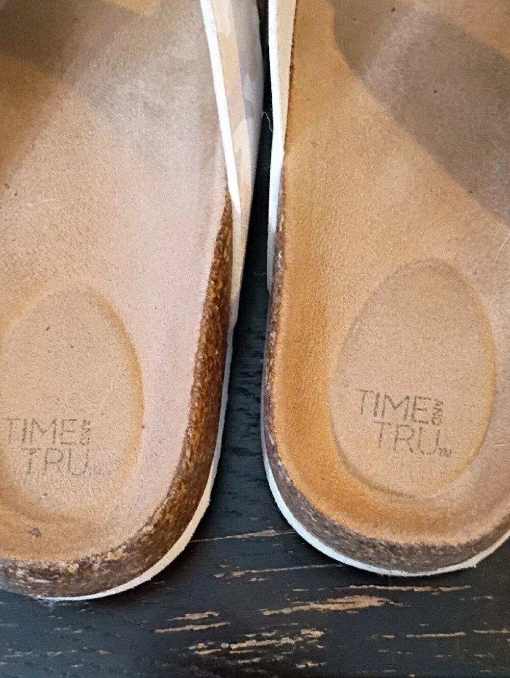 Time And Tru White Camo Strappy Cork Footbed Sandals